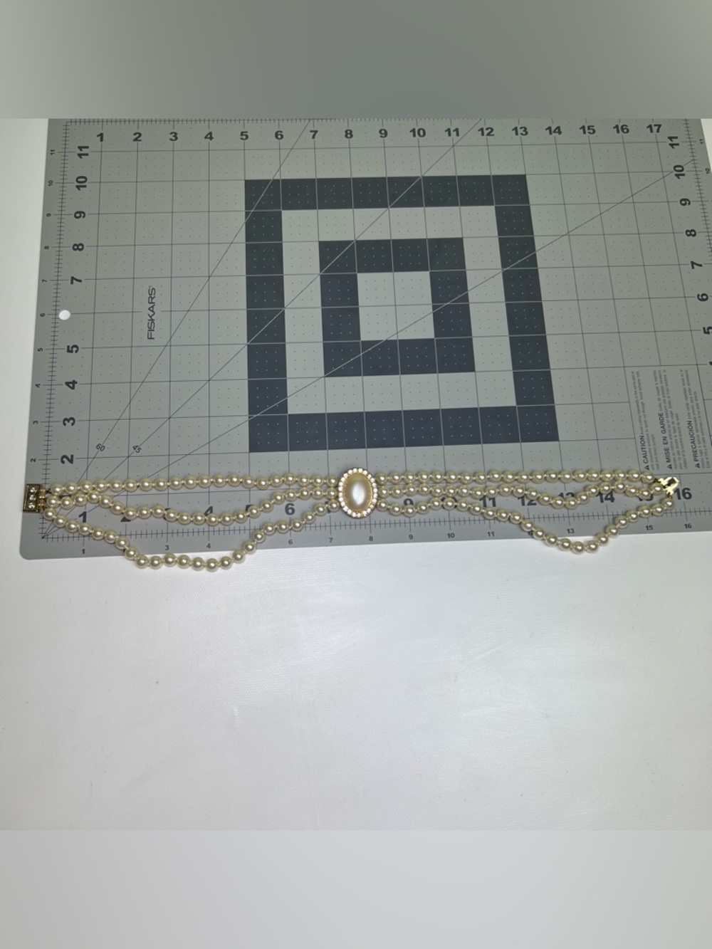 Vintage Faux Pearl Beaded 3 Strand Choker Necklace - Rhinestone Gold Tone Bridal - Picture 6 of 6